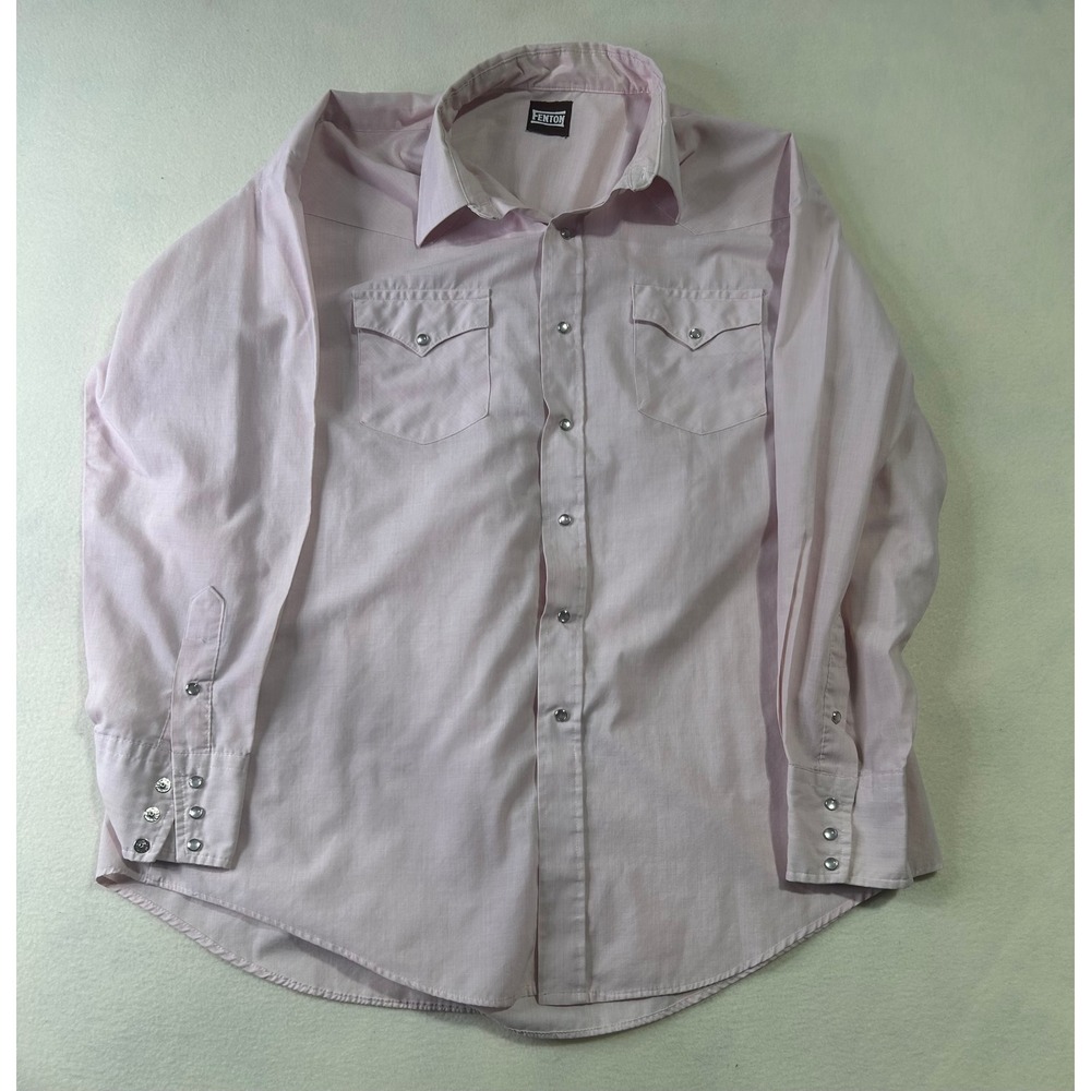 Fenton Mens Light Pink Western Pearl Snap Long Sleeve Shirt Double Pocket Large‎